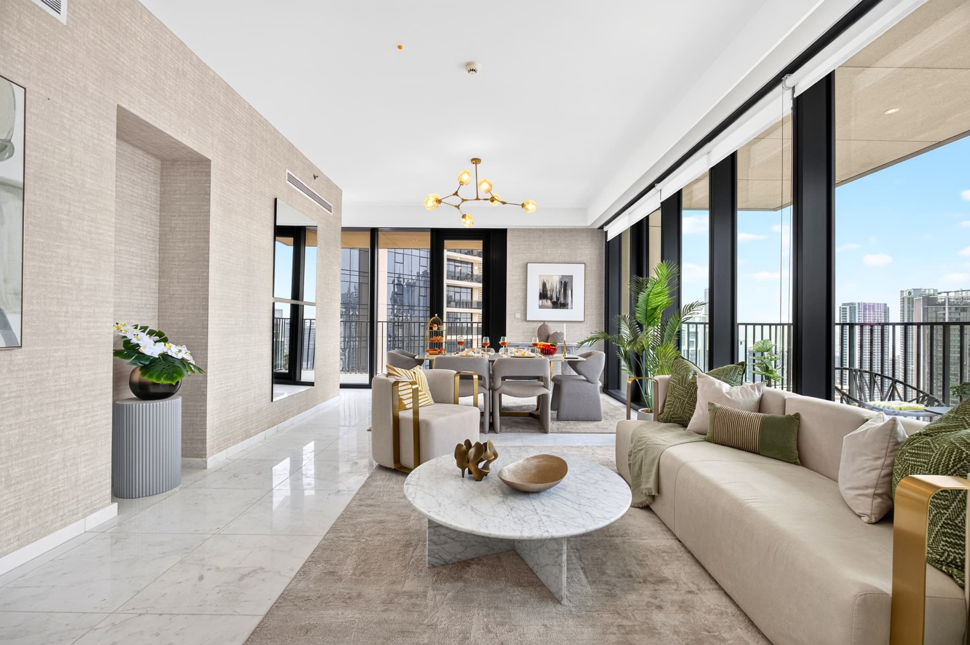Boulevard Heights open-plan living and dining space with balcony views